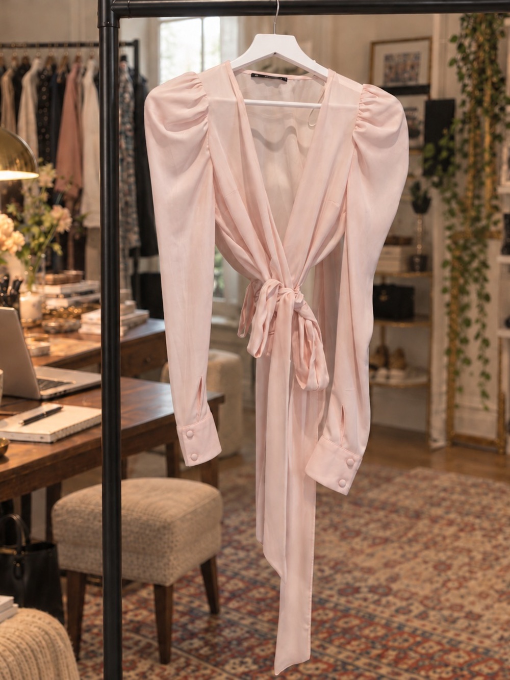LEON Blush Pink Wrap Crop Top Size 40